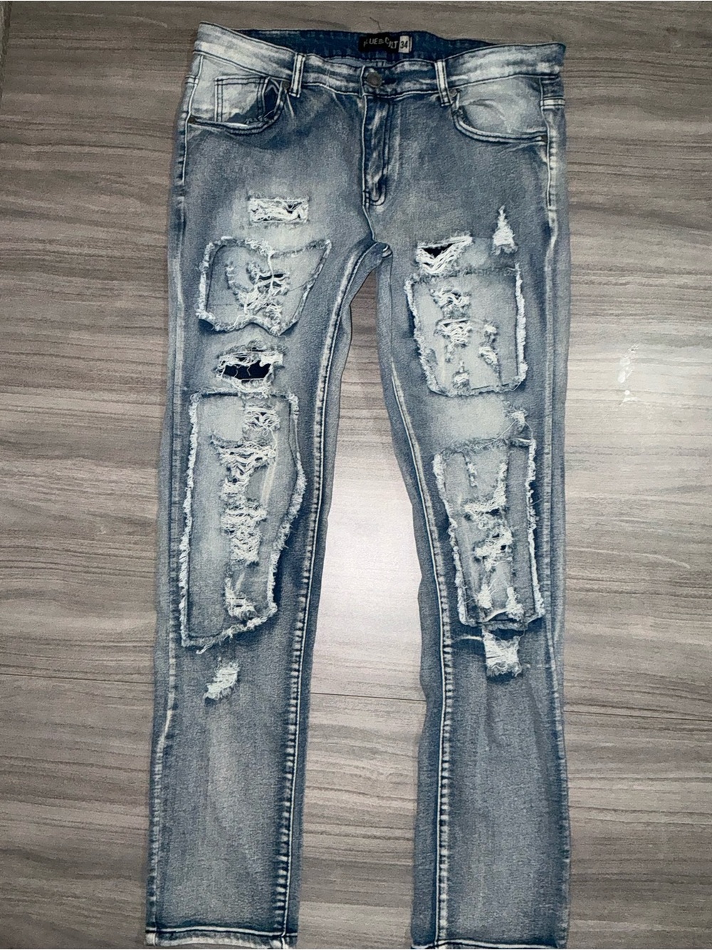 Blue Cult Distressed Moto Biker Patchwork Denim Jeans Size 34